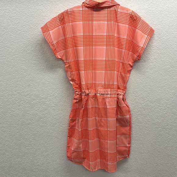 Never a Wallflower Orange & White Checkered Plaid Tie Waist Dress Pockets XS - Picture 7 of 7